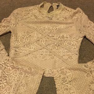 Cream Lace Crop Top with Butterfly Sleeves